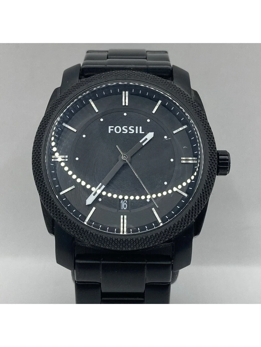 Men’s Fossil Machine FS4775 Black Stainless Steel Watch Date 42mm New Battery